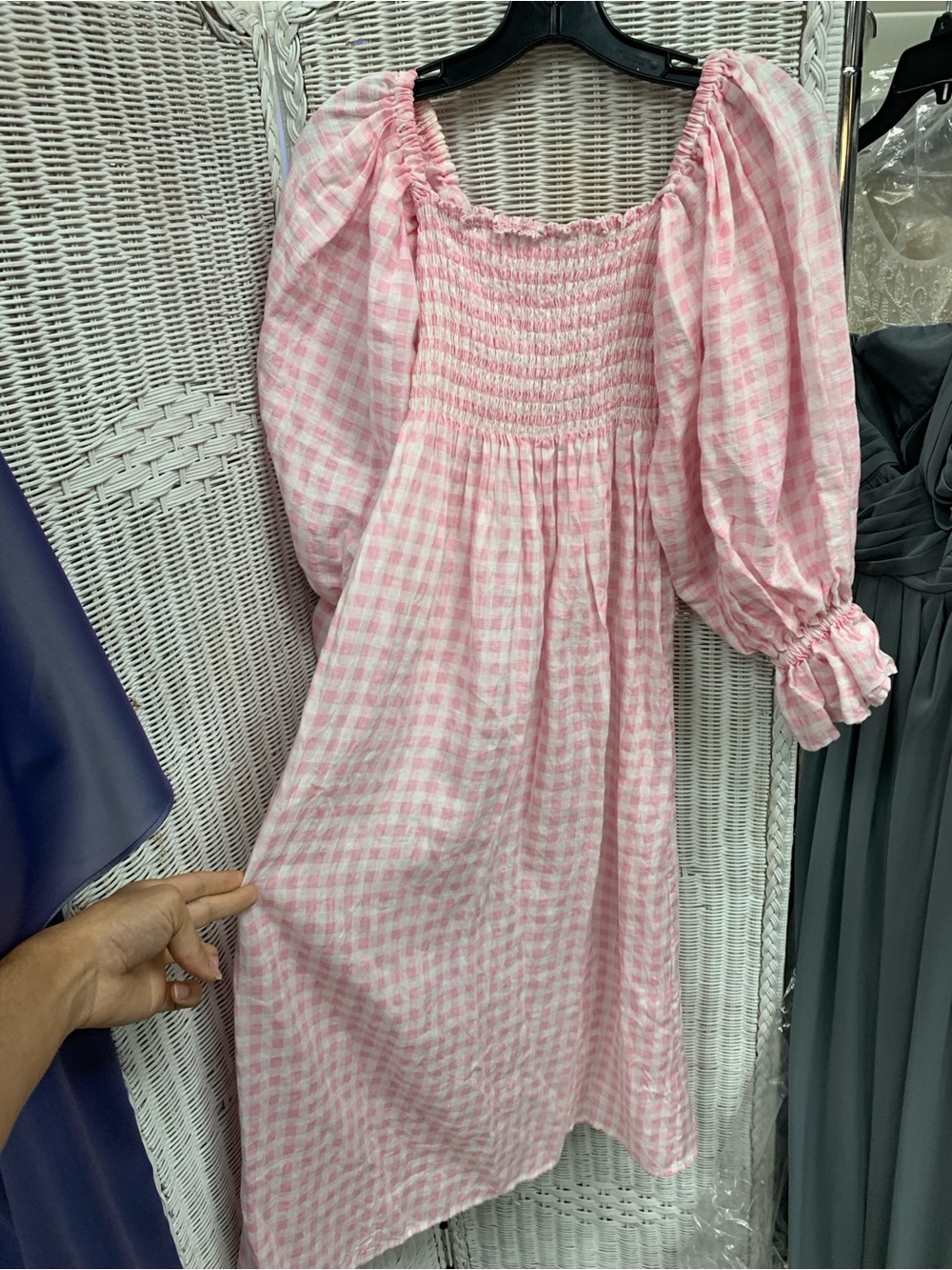 Sleeper Pink Gingham Smocked Puff-Sleeve Kids Dress